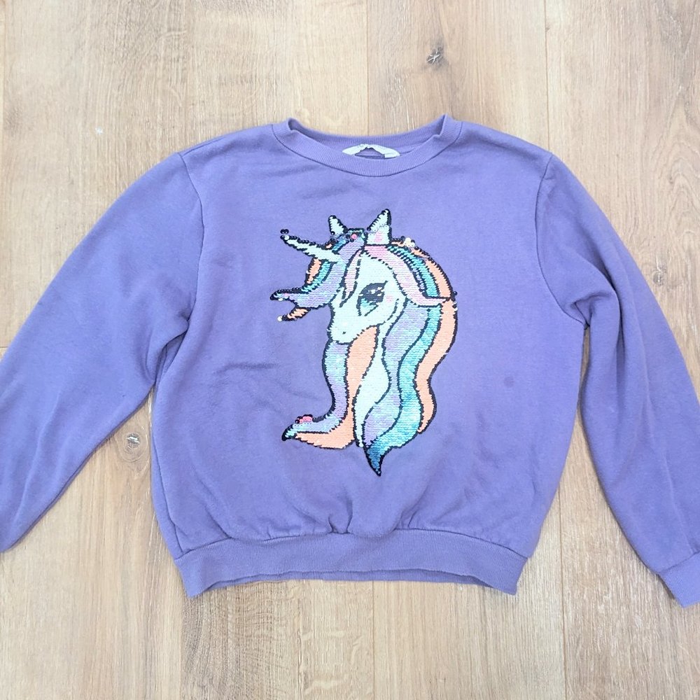 H&M girl sweatshirt purple unicorn size 8/10